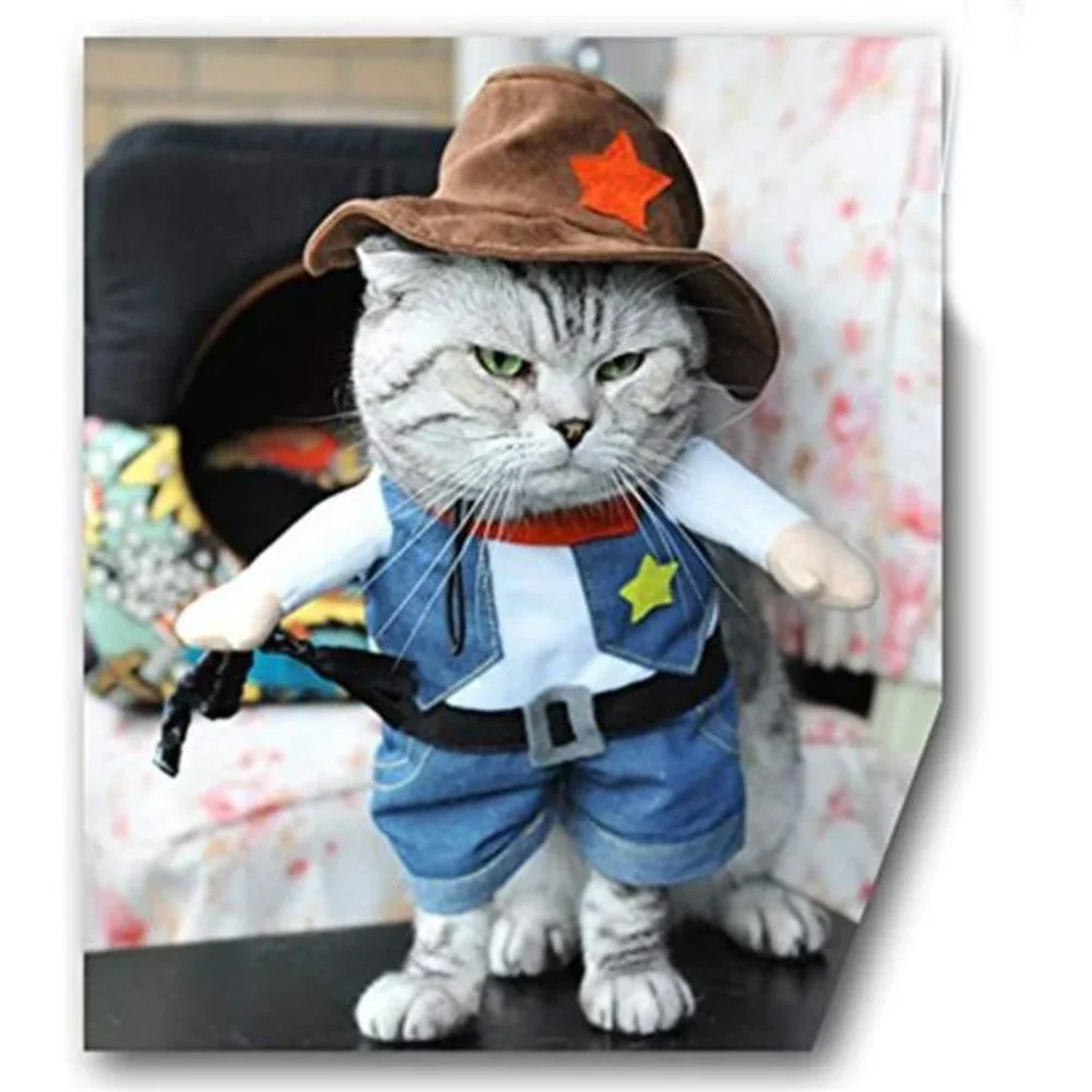 Cowboy Dog Costume with Hat Halloween Party Clothes for Cat and Small Puppies